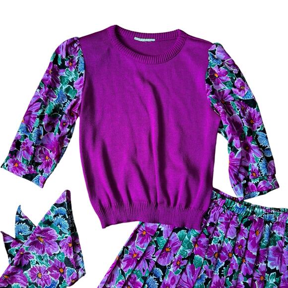 Work Habits VINTAGE jacquard floral print sweater skirt & Scarf Set‎ Size MEDIUM - Picture 3 of 11